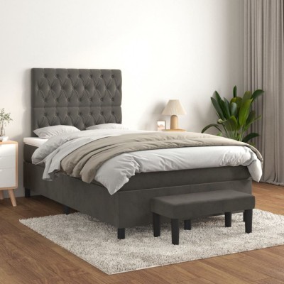 vidaXL Pat box spring cu saltea, gri &amp;icirc;nchis, 120x200 cm, catifea 3138014 foto