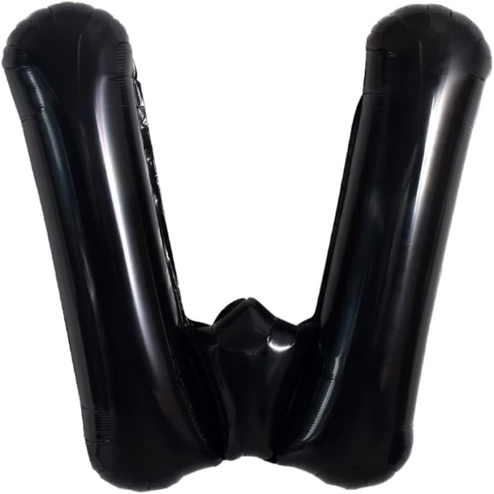 Balon folie metalizata litera w, flippy, 40 cm, umflati cu heliu sau aer, ambalaj individual, pai inclus, negru