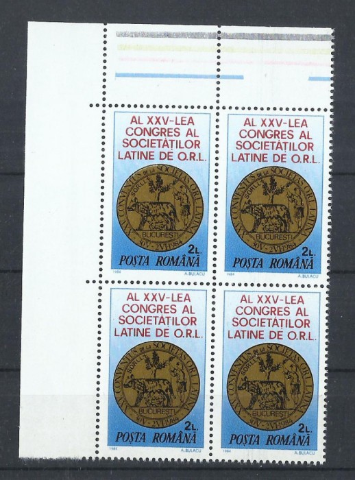 TSV$ - 1984 LP 1102 AL 25-LEA CONGRES SOCIETATILOR LATINE O.R.L. BLOC X 4 MNH/**