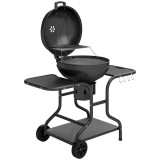 Outsunny Grătar pe cărbuni BBQ Smoker cu mese laterale, termometru &icirc;n capac, roți 129 x 63,5 x 106,5 cm | Aosom Romania