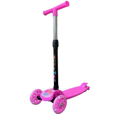 Trotineta copii, pliabila, 3 roti cu lumini multicolore LED, inaltime reglabila, roz foto