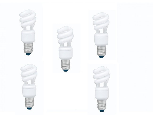 SET 5 becuri fluorescent Panasonic, soclu E27, putere 8W, forma spirala, lumina alb calda, alimentare 220 - 240 V, &quot;EFD8E27HD3E-5&quot; (timbru verde 2.25