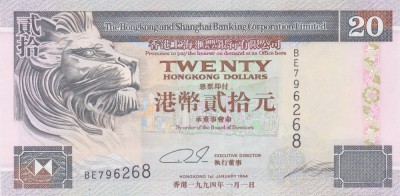 Bancnota Hong Kong 20 Dolari 1994 - P201a UNC ( vezi descriere ) foto
