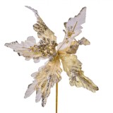 Floare Decorativă Crăciun, Crăciuniță, Glitter, Aurie, 30cm, Poliester, Oem