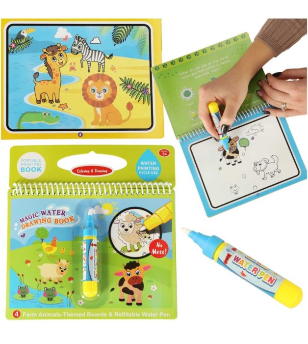 Carte de colorat pentru copii, marker magic cu apa, model animale