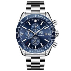 Ceas barbati Benyar Cronograf Quartz Luxury Analog Otel Argintiu
