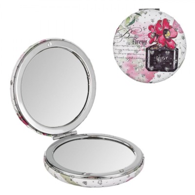 Oglindă Buzunar JB Beauty, Multicolor, 7cm, Dublă Față, Model Inimi și Parfum foto