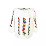 Cumpara ieftin Bluza Tip Ie Traditionala Alba cu Motiv Floral Multicolor de Dama - IMS154