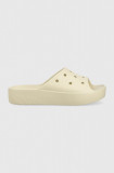 Crocs papuci Classic Platform Slide femei, culoarea bej, cu platformă 208388