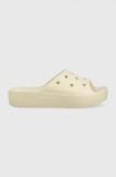 Crocs papuci Classic Platform Slide femei, culoarea bej, cu platformă 208388