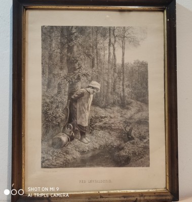 LICHIDARE ! Litografie veche , intitulata &amp;quot;Toamna&amp;quot; , Danemarca, sf sec XIX - foto