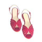 Sandale din piele intoarsa cu bareta la spate si varf rotund Ruby Fucsia
