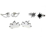 Cumpara ieftin Set 3 perechi cercei argint Zen lotus/stea/aripi de inger