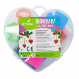 Plastilină + forme de modelaj ECADA, 12 culori, cutie formă inimă