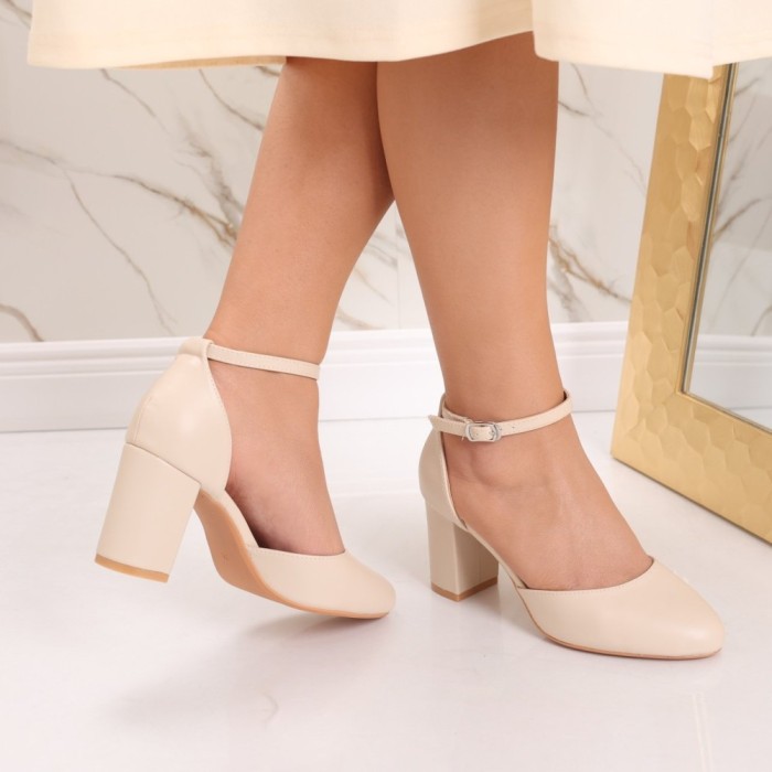 Pantofi dama cu toc bej din piele ecologica Mason, 35