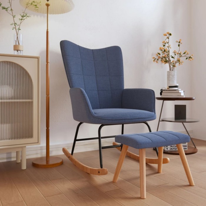 Gossi scaun balansoar cu taburet, albastru, textil