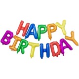 Set Baloane din Folie Metalizata, Cyrax, Model Happy Birthday, Litere de 40 cm, Baloane Party, Ambalaj Individual, Pai, Ata si Adeziv Incluse, Umflare