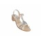 Sandale dama din piele naturala lacuita Bej, cu insertii florale bleu, S81LB