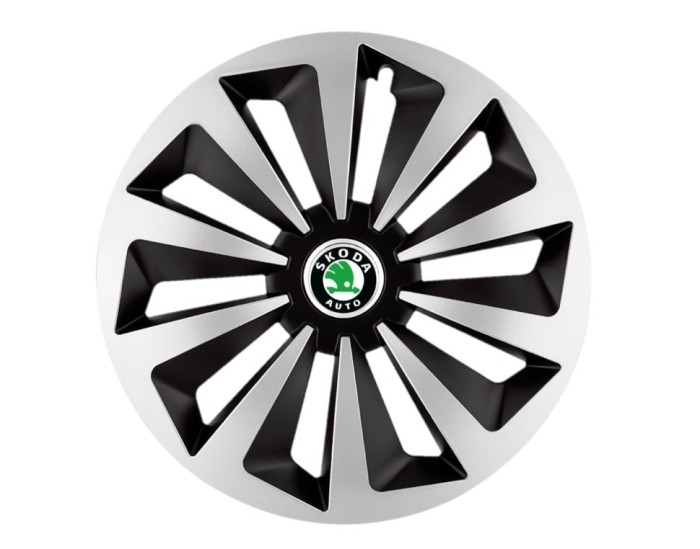 Set 4 capace roti Fox Gri-Negru R14 pentru gama auto Skoda