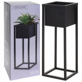 H&amp;S Collection Ghiveci de flori cu suport, negru, 60 cm, metal