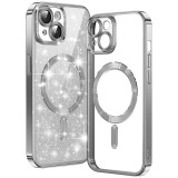 Husa premium iPhone 15 Techsuit Luxury Glitter MagSafe, argintiu