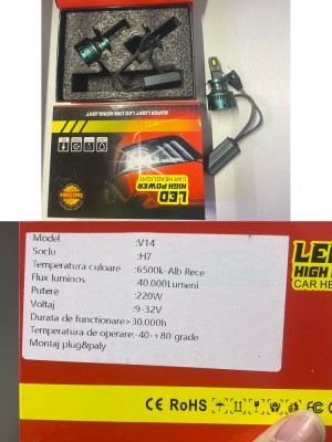 Set 2 leduri H7 model V14, 220w, 40000lm 6500k, CANBUS foto