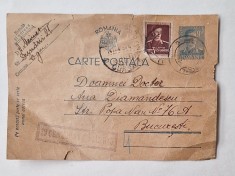 Carte poștală Rom&acirc;nia WWII &mdash; CENZURAT, 3,50L + 9,50L Mihai I, către București