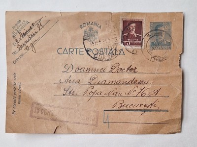 Carte poștală Rom&amp;acirc;nia WWII &amp;mdash; CENZURAT, 3,50L + 9,50L Mihai I, către București foto