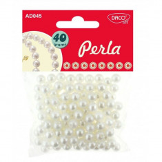 Perle DACO, 40 g, Plastic, Culoare Alba, Accesorii Craft, Perle din Plastic, Perle pentru Bratari, Perle Coliere, Perle Bijuterii, Perle Albe, Margele