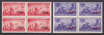 ROMANIA 1952 LP 303 PLANUL DE STAT SUPRATIPAR BLOCURI DE 4 TIMBRE MNH foto