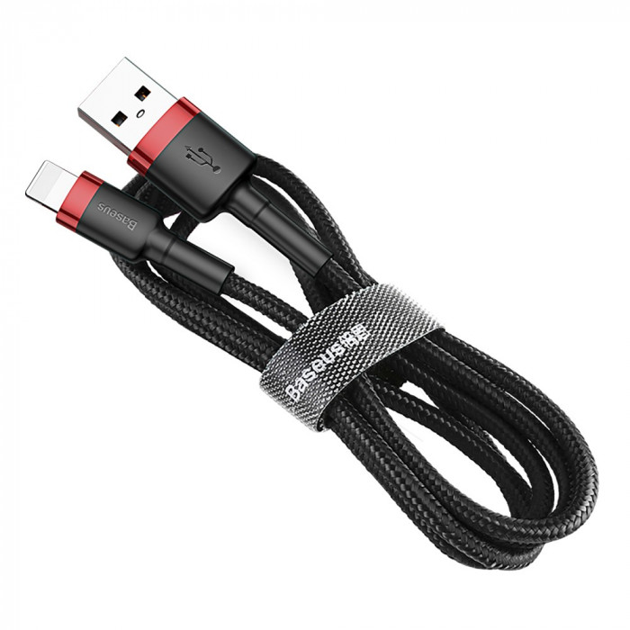 Cablu Baseus Cafule Cablu Din Nailon Durabil USB / Lightning QC3.0 1,5A 2M Negru-rosu (CALKLF-C19)