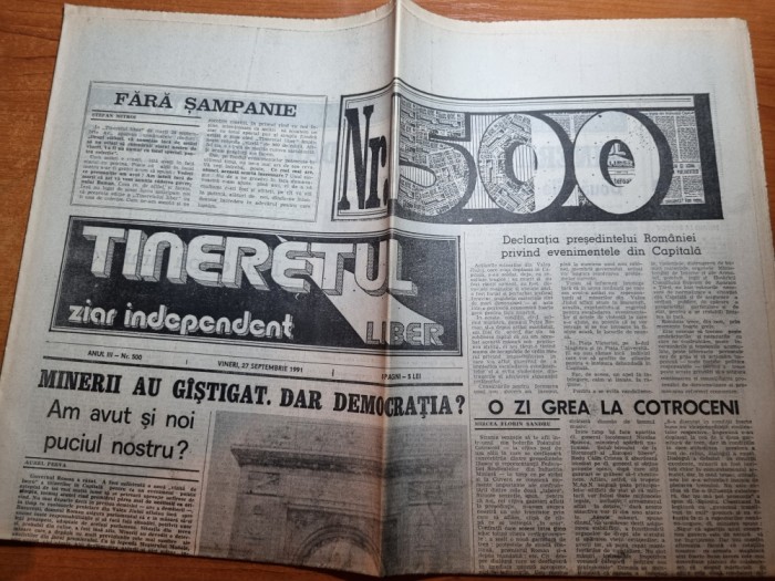 ziarul tineretul liber 27 septembrie 1991
