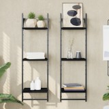 Gossi rafturi perete 3 niveluri/bare 2 buc negru 30x25x100cm