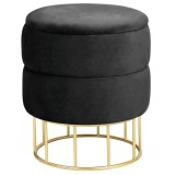 Taburet, rotund, cu spatiu depozitare, catifea, negru, max 80 kg, 37x42 cm, Elza, Akord
