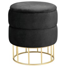 Taburet, rotund, cu spatiu depozitare, catifea, negru, max 80 kg, 37x42 cm, Elza, Akord