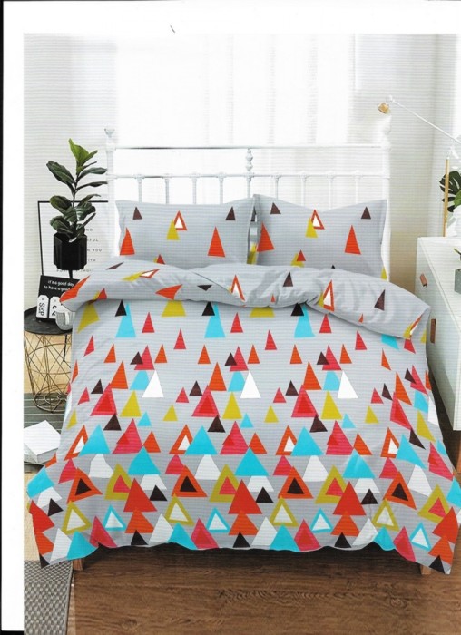 Lenjerie de pat matrimonial cu husa de perna dreptunghiulara, Gloria, bumbac mercerizat, multicolor