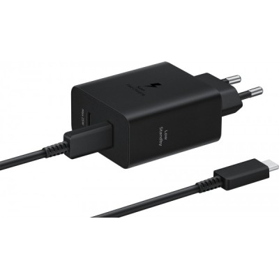 Incarcator Retea Cu Cablu USB-C Samsung, 50W, 3A, 2 x USB-C, Negru EP-T5020XBEGEU foto