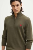 HUGO pulover de bumbac culoarea verde, light, cu turtleneck