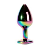 Plug anal X-MEN Secret Shine Metal Butt Plug, bază cu cristal, lungime 8.2 cm, diametru 3.4 cm (mărime M), multicolor