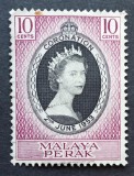 Malaya Perak 1953 &Icirc;ncoronarea Reginei Elisabeta a II-a 10 Cents Violet/Negru SG 149 Neștampilat - RIM2