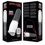 Masturbator automat JAMYJOB Spinjob, cu 3 funcții de rotație 360&deg;, interior texturat pentru simulare sex oral, negru cu alb