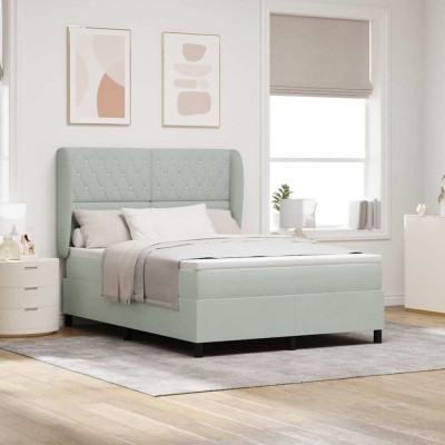 vidaXL Pat cu arcuri cu saltea Gri deschis 140 x 190 cm Catifea 3340868 foto