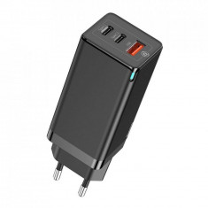 Incarcator retea Baseus CCGAN-B01 2x Type-C 1x USB GaN Quick Travel Charger Plug EU Black foto