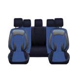 Set Huse Scaune Auto pentru Volkswagen Eos - DeluxeBoss, stofa cu piele ecologica, pt bancheta rabatabila fractionata, negru cu albastru, 11 piese
