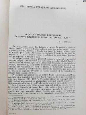 Relatiile politice romano-ruse in timpul razboiului romano-turc din 1735-1739 - C. Serban foto