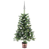 Brad Crăciun pre-iluminat artificial, set globuri, verde, 90 cm