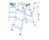 Scara dubla din aluminiu cu 4 trepte, inaltime de lucru 2.41 m, capacitate maxima 150 kg, Geko G02434
