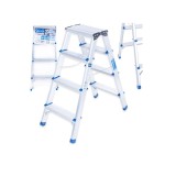 Scara dubla din aluminiu cu 4 trepte, inaltime de lucru 2.41 m, capacitate maxima 150 kg, Geko G02434