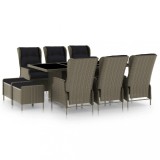 vidaXL Set mobilier de exterior cu perne, 9 piese, maro, poliratan