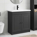 Cumpara ieftin Set de mobilier pentru baie Negru 56 x 37,5 x 81 cm
